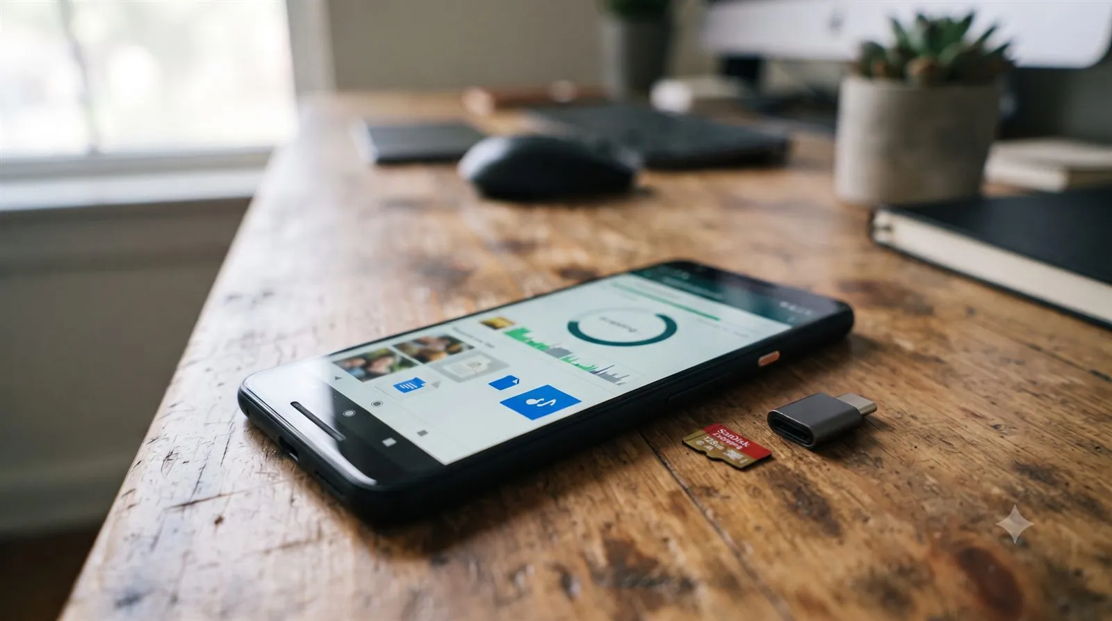 A phone with a microSD card and recovery app on screen