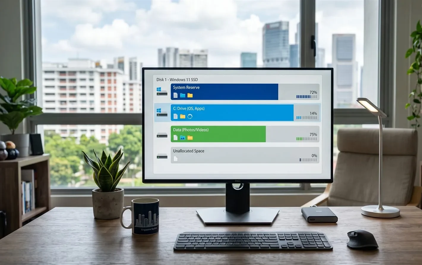 A screen showing disk partitions being managed on a computer