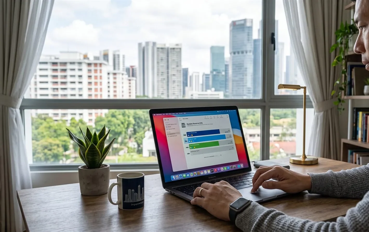 A person carefully managing partitions in Disk Management on a laptop
