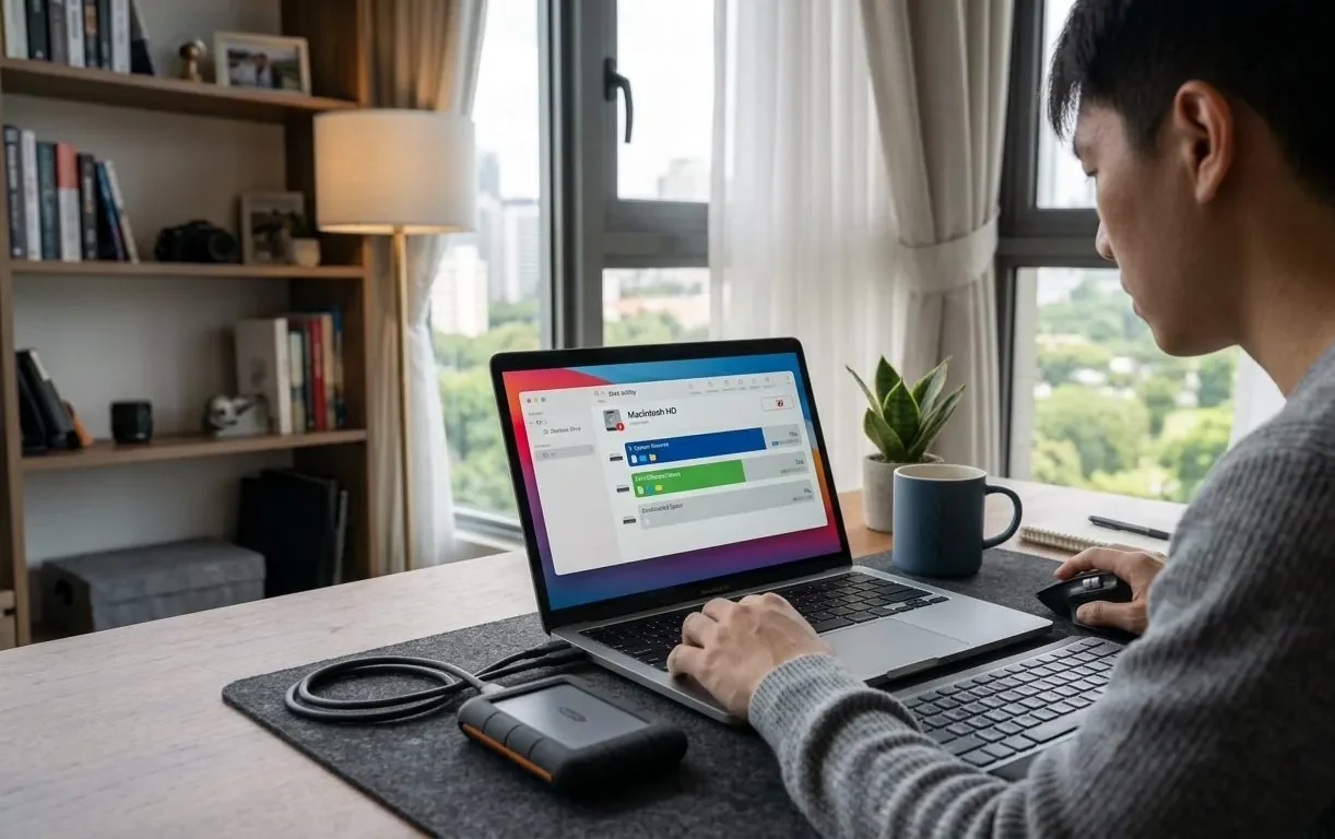 A person checking Disk Management on a laptop for an undetected WD drive