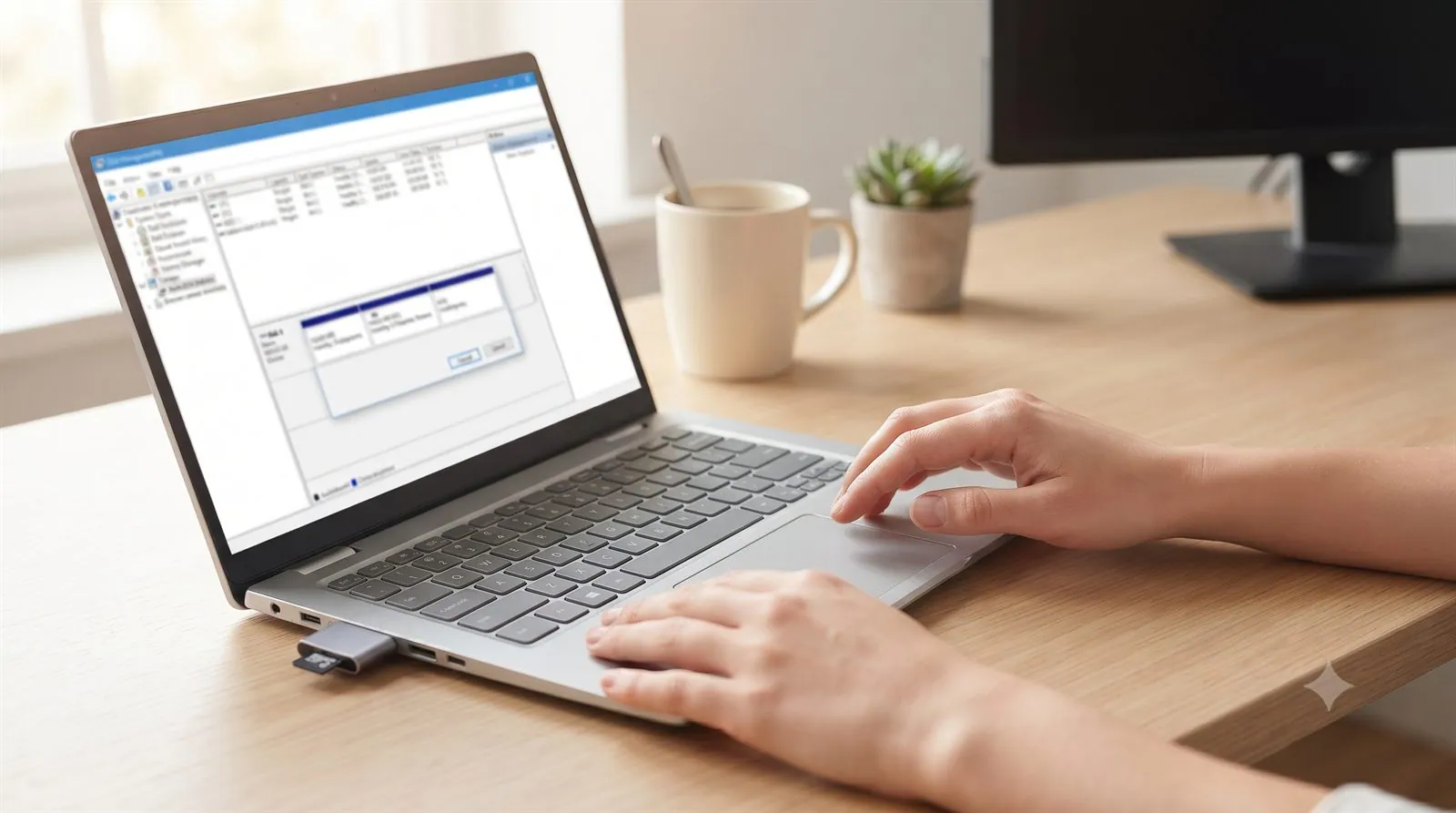A person formatting an SD card in Windows Disk Management