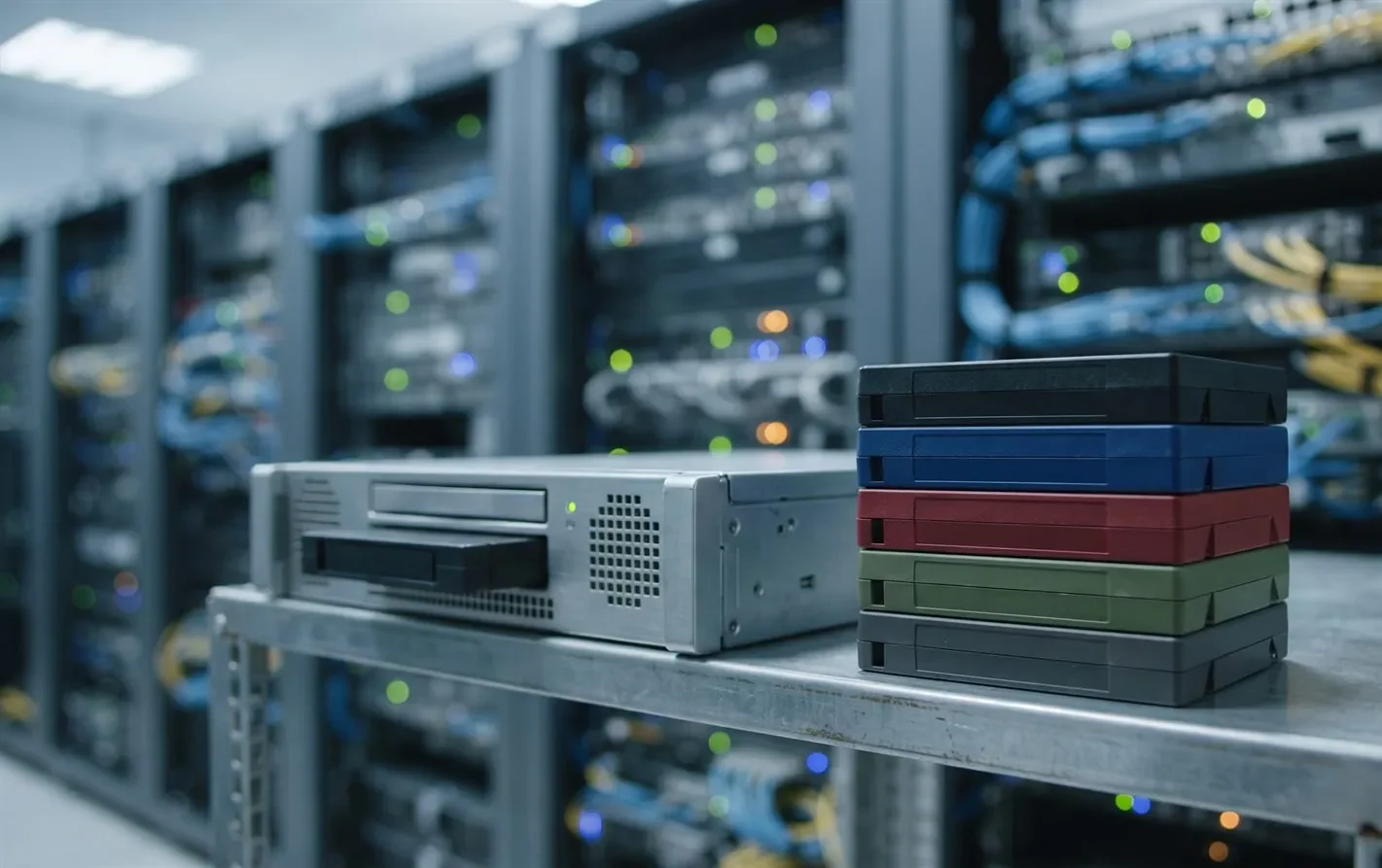 LTO tape cartridges and a tape drive in a data centre