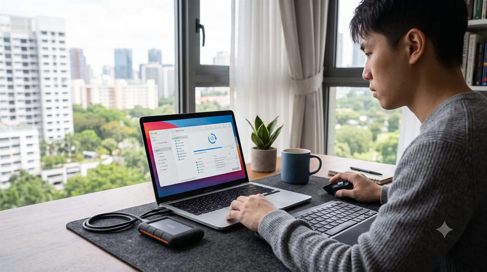 A person running data recovery software to scan a corrupted drive