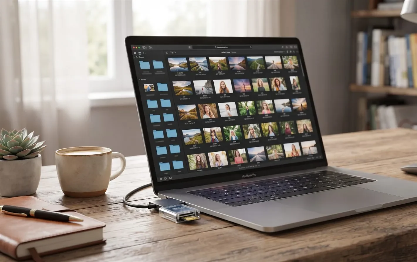 A microSD card from an Android phone being scanned on a laptop
