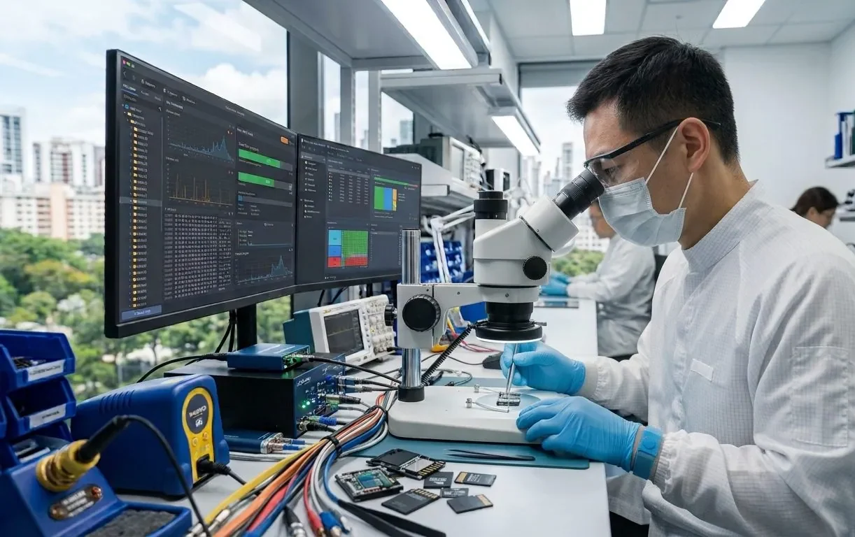 A data recovery engineer retrieving files from a drive in a lab