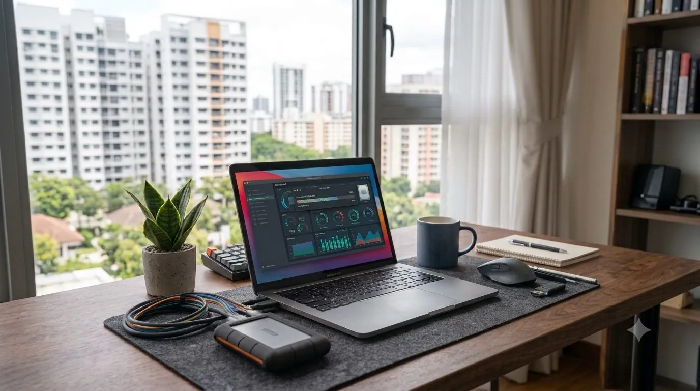An external hard drive connected to a laptop with files being copied off