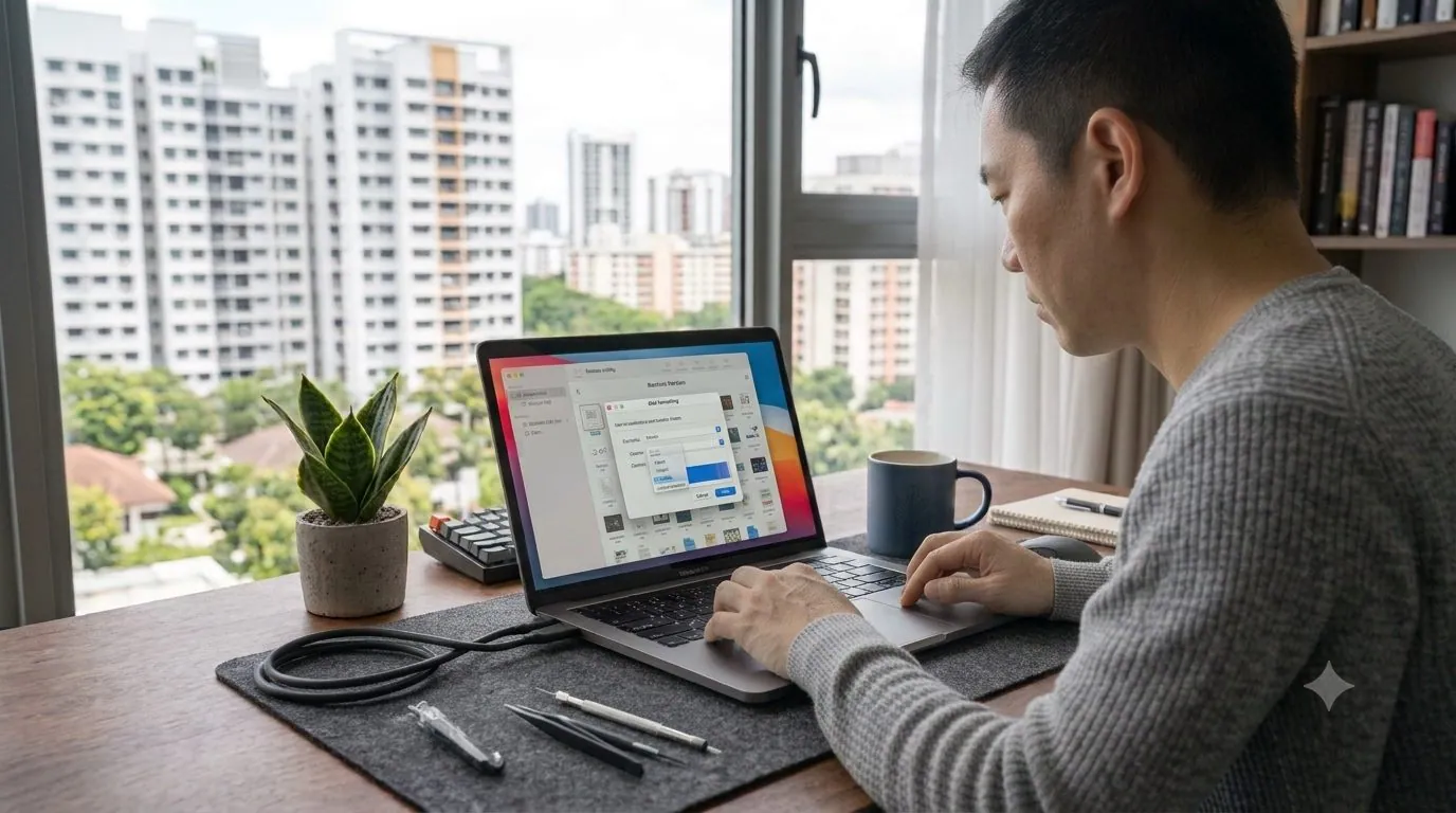 A person selecting a file system while formatting a drive in Disk Utility