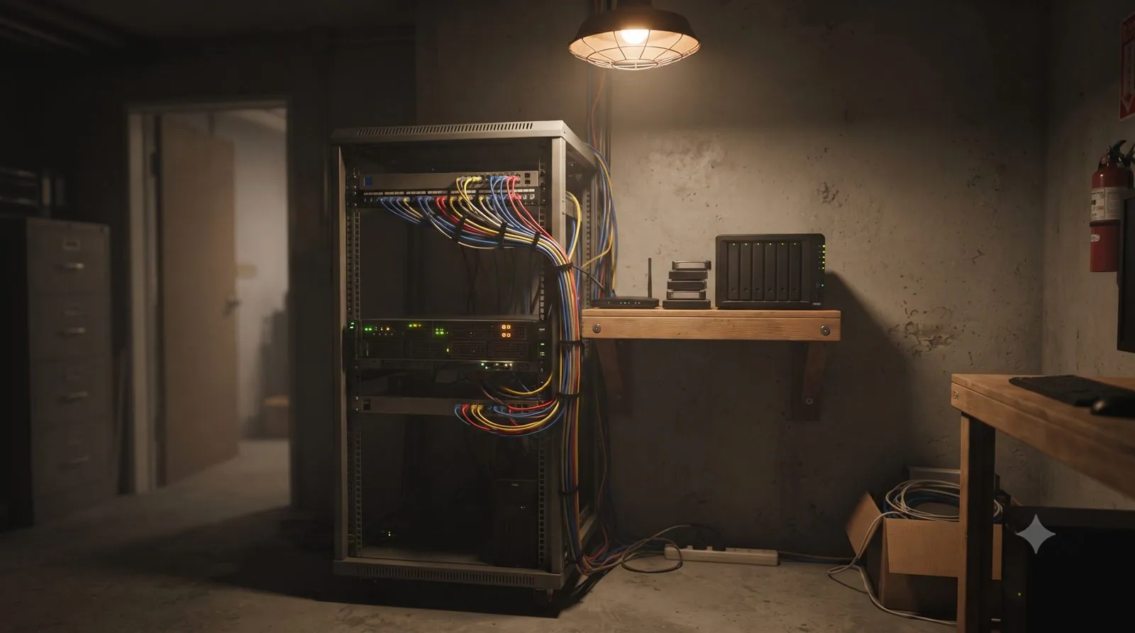 A retail back-office server and NAS in a store's back room