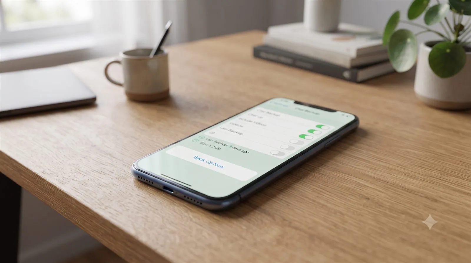 A smartphone showing the WhatsApp chat backup settings screen
