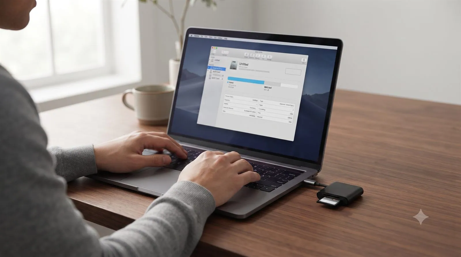 A person formatting an SD card using a formatter tool on a laptop