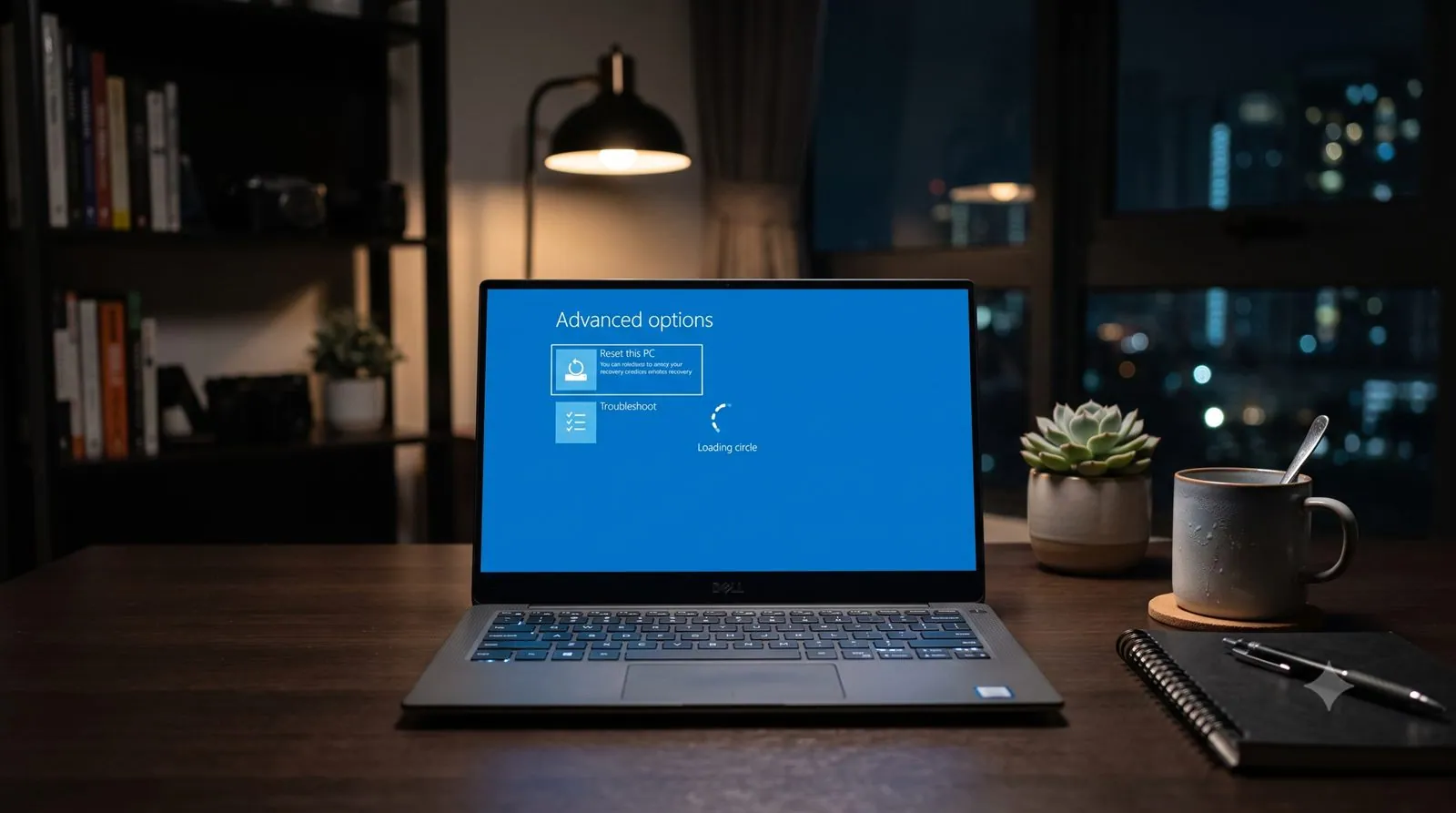 A Windows laptop displaying a blue system recovery screen